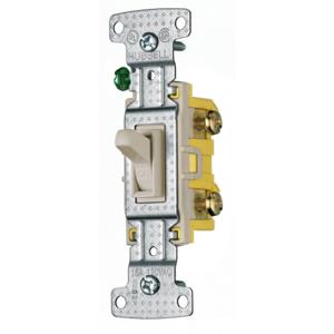 HUBBELL WIRING DEVICE-KELLEMS RS115ILAL Toggle Switch, Single Pole, 15A, 120VAC, Almond | CE6RVC