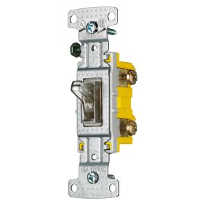 HUBBELL WIRING DEVICE-KELLEMS RS115ILC Toggle Switch, Single Pole, 15A, 120VAC, Clear | BC8PKW