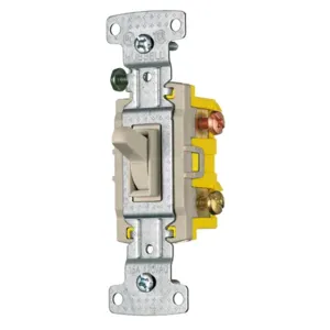 HUBBELL WIRING DEVICE-KELLEMS RS315AL Toggle Switch, Three Way, 15A, 120VAC, Almond | CE6RVE