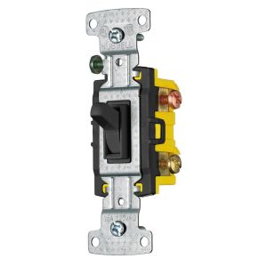 HUBBELL WIRING DEVICE-KELLEMS RS315BK Toggle Switch, Three Way, 15A, 120VAC, Black | BC8YPB
