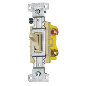 HUBBELL WIRING DEVICE-KELLEMS RS315I Toggle Switch, Three Way, 15A, 120VAC, Ivory | BD6BET