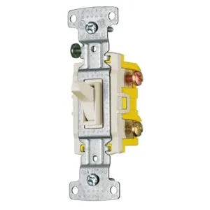 HUBBELL WIRING DEVICE-KELLEMS RS315LA Toggle Switch, Three Way, 15A, 120VAC, Light Almond | BD2QTP