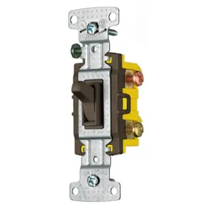 HUBBELL WIRING DEVICE-KELLEMS RS315S Toggle Switch, Three Way, 15A, 120VAC, Brown | BD3CVU