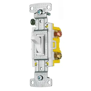 HUBBELL WIRING DEVICE-KELLEMS RS315SW Toggle Switch, Three Way, 15A, 120VAC, White | BC9FNW