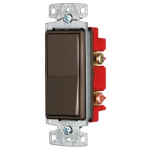 HUBBELL WIRING DEVICE-KELLEMS RSD415 Rocker Switch, Four Way, 15A, 120/277VAC, Push Back And Side Wired, Brown | BC7RRY