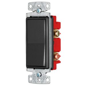HUBBELL WIRING DEVICE-KELLEMS RSD415BK Rocker Switch, Four Way, 15A, 120/277VAC, Push Back And Side Wired, Black | BD2MHN