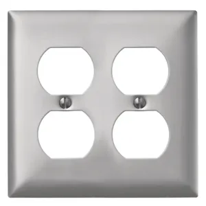 HUBBELL WIRING DEVICE-KELLEMS SA82 Wallplate, 2-Gang, 2 Duplex Openings, Standard Size, Aluminium | AD7APU 4D107