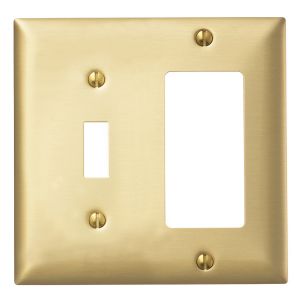 HUBBELL WIRING DEVICE-KELLEMS SB126 Wallplate, 2-Gang, 1 Toggle Opening, 1 Decorator Opening, Standard Size, Brass | BC9MKF