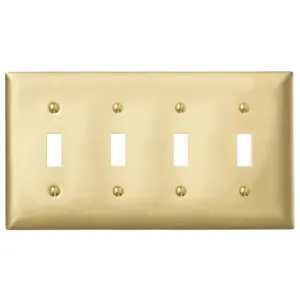 HUBBELL WIRING DEVICE-KELLEMS SB4 Wallplate, 4-Gang, 4 Toggle Opening, Standard Size, Brass | BD2RVL