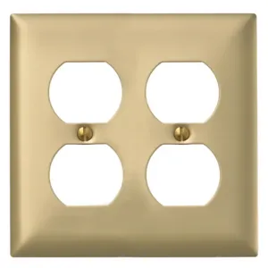 HUBBELL WIRING DEVICE-KELLEMS SB82 Wallplate, 2-Gang, 2 Duplex Openings, Standard Size, Brass | AD7AQH 4D159