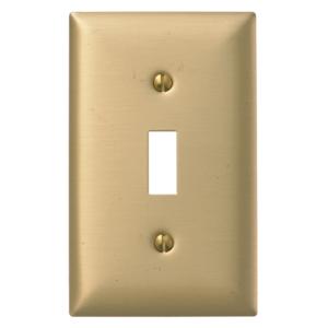 HUBBELL WIRING DEVICE-KELLEMS SBP1 Wallplate, 1-Gang, 1 Toggle Opening, Standard Size, Brass Plated Steel | BC8GRL