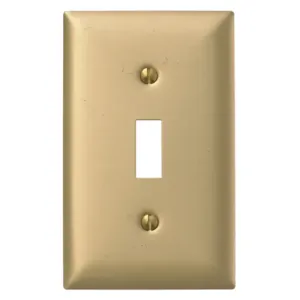 HUBBELL WIRING DEVICE-KELLEMS SBP1 Wallplate, 1-Gang, 1 Toggle Opening, Standard Size, Brass Plated Steel | BC8GRL