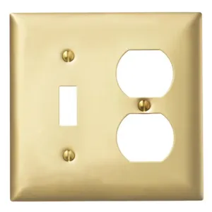 HUBBELL WIRING DEVICE-KELLEMS SBP18 Wallplate, 2-Gang, 1 Toggle Opening, 1 Duplex, Standard Size, Brass Plated Steel | BC7UHB