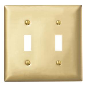 HUBBELL WIRING DEVICE-KELLEMS SBP2 Wallplate, 2-Gang, 2 Toggle Openings, Standard Size, Brass Plated Steel | BD4PWK