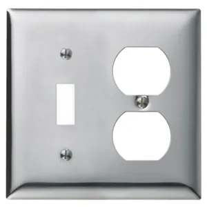 HUBBELL WIRING DEVICE-KELLEMS SCH18 Wallplate, 2-Gang, 1 Toggle, 1 Duplex, Standard Size, Chrome Plated Steel | BC9EMJ