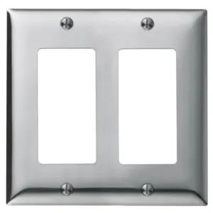 HUBBELL WIRING DEVICE-KELLEMS SCH262 Wallplate, 2-Gang, 2 Decorator Openings, Standard Size, Chrome Plated Steel | BD2TEN