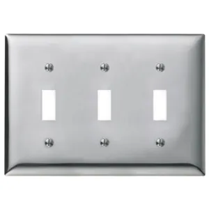 HUBBELL WIRING DEVICE-KELLEMS SCH3 Wallplate, 3-Gang, 3 Toggles, Standard Size, Chrome Plated Steel | BC8UUU