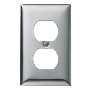 HUBBELL WIRING DEVICE-KELLEMS SCH8 Wallplate, 1-Gang, 1 Duplex Opening, Standard Size, Chrome Plated Steel | BC8LQA