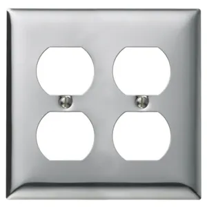 HUBBELL WIRING DEVICE-KELLEMS SCH82 Wallplate, 2-Gang, 2 Duplex Opening, Standard Size, Chrome Plated Steel | BD3TBQ