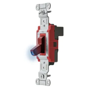 HUBBELL WIRING DEVICE-KELLEMS SNAP1221ILRNA Toggle Switch, Illuminated, Single Pole, 20A, 120/277VAC, Red | AC4XEN 31A443