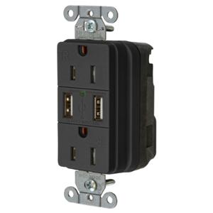 HUBBELL WIRING DEVICE-KELLEMS SNAP15USBBK Gerade Buchse, zwei USB-Typ-20-Anschlüsse, 3 Ampere 5 V, 15 A 125 VAC, schwarz | BD3QRF