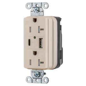 HUBBELL WIRING DEVICE-KELLEMS SNAP20UACLA Usb Charger Receptacle, 1 Usb Type A And 1 Type-C Port, 3.0 A, 5 Volt Dc, La | CE6QAR