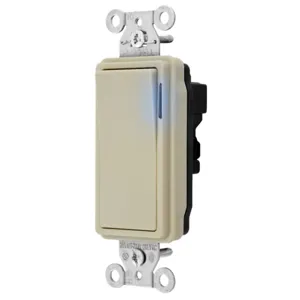 HUBBELL WIRING DEVICE-KELLEMS SNAP2101ILINA Decorator Switch, Illuminated, Single Pole, 15A, 120/277VAC, Ivory | CE6RGN