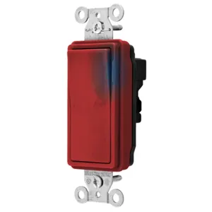 HUBBELL WIRING DEVICE-KELLEMS SNAP2101ILRNA Decorator Switch, Illuminated, Single Pole, 15A, 120/277VAC, Red | CE6RGP