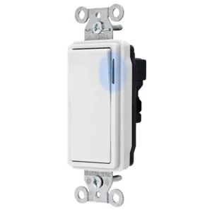 HUBBELL WIRING DEVICE-KELLEMS SNAP2101ILWNA Decorator Switch, Illuminated, Single Pole, 15A, 120/277VAC, White | AC4XEV 31A451