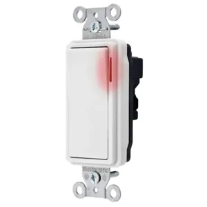 HUBBELL WIRING DEVICE-KELLEMS SNAP2101PLWNA Decorator Switch, Pilot Single Pole, 15A, 120/277VAC, White | CE6RGV