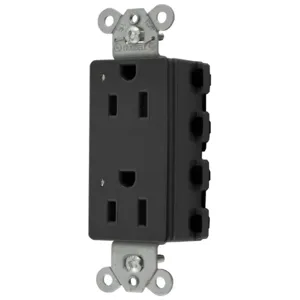 HUBBELL WIRING DEVICE-KELLEMS SNAP2152BKL Style Line Receptacle, 15A 125V, Led, 2-P 3-W Grounding, 5-15R, Nylon, Black | CE6QAW