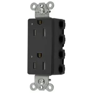 HUBBELL WIRING DEVICE-KELLEMS SNAP2152BKLTRA Style Line Receptacle, 15A 125V, Led, 2-P 3-W Grounding, 5-15R, Nylon, Black | BD4MJK