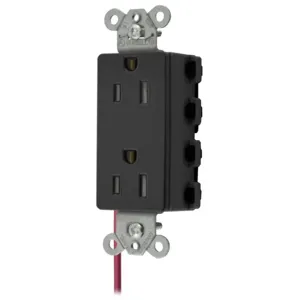 HUBBELL WIRING DEVICE-KELLEMS SNAP2152BKSCTRA Style Line Receptacle, 15A 125V, Sc, 2-P 3-W Grounding, 5-15R, Nylon, Black | BD4PAX