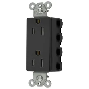 HUBBELL WIRING DEVICE-KELLEMS SNAP2152BKTRA Style Line Receptacle, 15A 125V, 2-P 3-W Grounding, 5-15R, Nylon, Black | BD4NNT