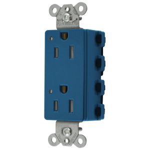 HUBBELL WIRING DEVICE-KELLEMS SNAP2152BLLTRA Style Line Receptacle, 15A 125V, Led, 2-P 3-W Grounding, 5-15R, Nylon, Blue | BD4MJL