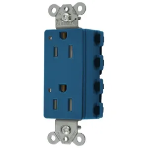 HUBBELL WIRING DEVICE-KELLEMS SNAP2152BLLTRA Style Line Receptacle, 15A 125V, Led, 2-P 3-W Grounding, 5-15R, Nylon, Blue | BD4MJL