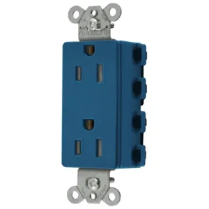 HUBBELL WIRING DEVICE-KELLEMS SNAP2152BLTRA Style Line Receptacle, 15A 125V, 2-P 3-W Grounding, 5-15R, Nylon, Blue | BD4JKA