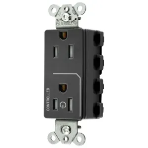 HUBBELL WIRING DEVICE-KELLEMS SNAP2152C1BKTRA Style Line Receptacle, 15A 125V, 2-P 3-W Grounding, Nylon, Black | CE6QAY