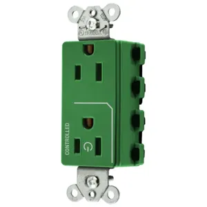 HUBBELL WIRING DEVICE-KELLEMS SNAP2152C1GN Style Line Receptacle, 15A 125V, 2-P 3-W Grounding, Nylon, Green | CE6QBA