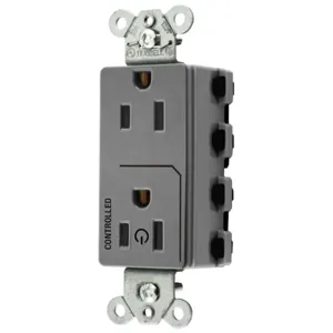 HUBBELL WIRING DEVICE-KELLEMS SNAP2152C1GY Style Line Receptacle, 15A 125V, 2-P 3-W Grounding, Nylon, Gray | BD4QJL