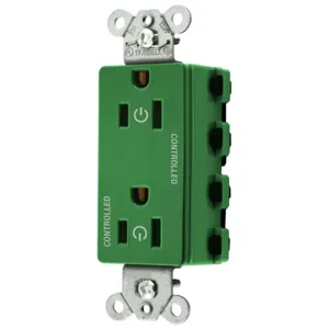 HUBBELL WIRING DEVICE-KELLEMS SNAP2152C2GN Style Line Receptacle, 15A 125V, 2-P 3-W Grounding, Nylon, Green | CE6QBL