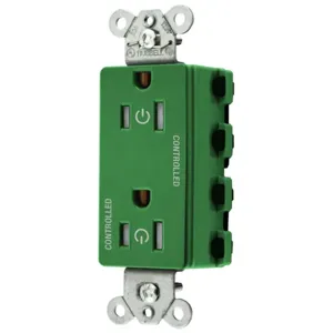 HUBBELL WIRING DEVICE-KELLEMS SNAP2152C2GNTRA Style Line Receptacle, 15A 125V, 2-P 3-W Grounding, Nylon, Green | CE6QBM