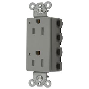 HUBBELL WIRING DEVICE-KELLEMS SNAP2152GYLTRA Style Line Receptacle, 15A 125V, Led, 2-P 3-W Grounding, Nylon, Gray | BD3YFL