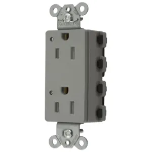 HUBBELL WIRING DEVICE-KELLEMS SNAP2152GYLTRA Style Line Receptacle, 15A 125V, Led, 2-P 3-W Grounding, Nylon, Gray | BD3YFL