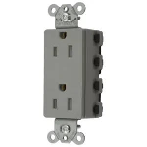 HUBBELL WIRING DEVICE-KELLEMS SNAP2152GYTRA Style Line Receptacle, 15A 125V, 2-P 3-W Grounding, Nylon, Gray | BD4NBB