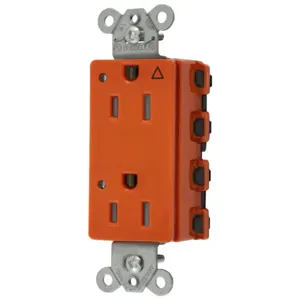 HUBBELL WIRING DEVICE-KELLEMS SNAP2152IGLTRA Style Line Receptacle, 15A 125V, 2-P 3-W Grounding, 5-15R, Nylon, Orange | BD4LJX