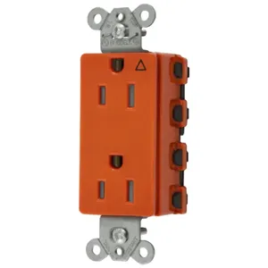 HUBBELL WIRING DEVICE-KELLEMS SNAP2152IGTRA Style Line Receptacle, 15A 125V, 2-P 3-W Grounding, 5-15R, Nylon, Orange | BD4PAZ