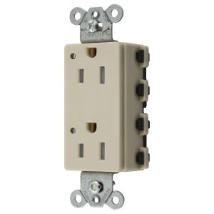 HUBBELL WIRING DEVICE-KELLEMS SNAP2152ILTRA Style Line Receptacle, 15A 125V, 2-P 3-W Grounding, 5-15R, Nylon, Ivory | BD4GAM