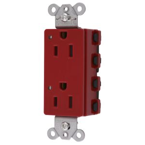 HUBBELL WIRING DEVICE-KELLEMS SNAP2152RL Style Line Receptacle, 15A 125V, Led, 2-P 3-W Grounding, Nylon, 5-15R, Red | CE6QCE