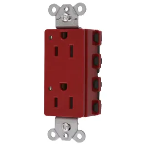 HUBBELL WIRING DEVICE-KELLEMS SNAP2152RL Style Line Receptacle, 15A 125V, Led, 2-P 3-W Grounding, Nylon, 5-15R, Red | CE6QCE